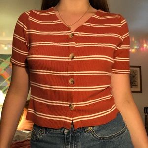 Button-front long crop top